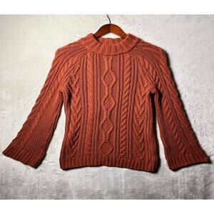 Express Chunky Cable Knit Fisherman Sweater Womens M Flare Sleeve Cottage Copper